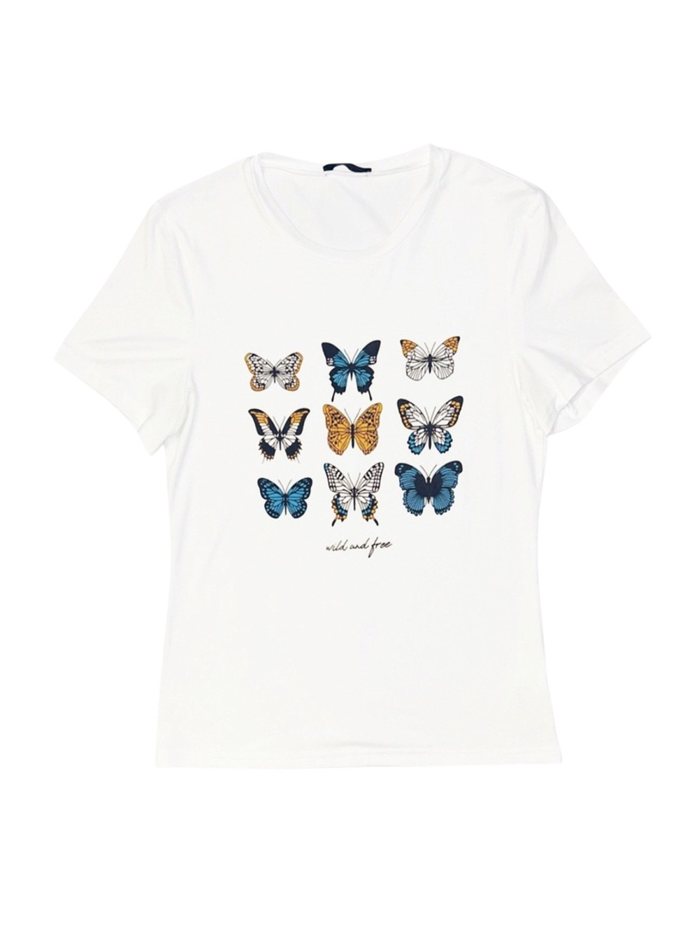 SHEIN Women's White Butterfly Print Short Sleeve Shirt Medium